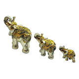 Elefante Resina Dorados X 3 Decorativos