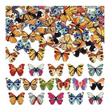 Botones De Madera C/2 Agujeros (200u.) Mariposas Multicolor