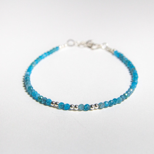 Pulsera Piedra Natural Azul Cielo Con Bolitas De Plata