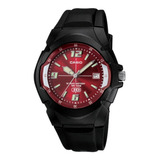 Reloj Casio Clasico 10y Mw-600f-4av Hombre Ts Color De La Correa Negro Color Del Bisel Negro Color Del Fondo Rojo
