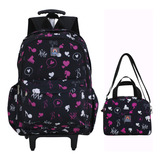 Mochila Escolar Feminina Boneca Grande  Lancheira Térmica Cor Preto