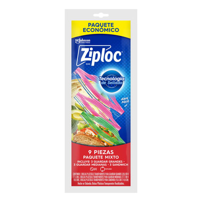 Bolsas de Plástico Reutilizables Ziploc para Guardar con Doble Cierre, Paquete Mixto con 3 Bolsas Grandes, 3 Bolsas Medianas y 3 Bolsas para Sándwich | MercadoLibre