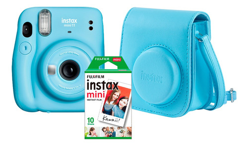Kit Câmera Instax Mini 11 Azul Fujifilm C/ 10 Filmes +bolsa 