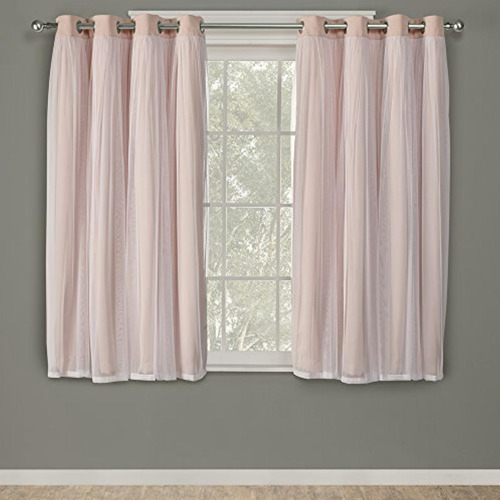 Layered Solid Blackout Top Curtain Panel Pair, Rose Blush