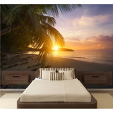 Papel De Parede 3d Paisagem Praia Coqueiro Sol Mar Gg 243