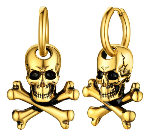 Pendientes De Calavera Dorados Huggie Para Hombres, Pendient