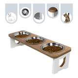 Comedouro Bebedouro Triplo Pet Mdf Elevado Gato - Inox