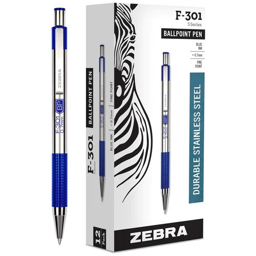 Plumas Zebra F-301 Punto Fino 0.7 Mm | 12 Pack | Color Azul