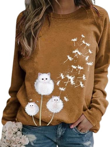 Lovely Cat Dandelions Sudadera Gráfica