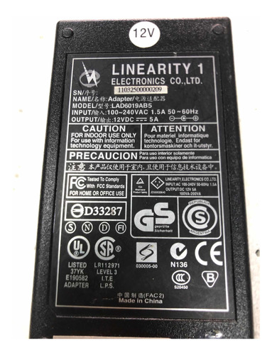 Adaptador  Linearity 1 Electronics Mod Lad6019ab5. 12v 5a