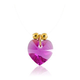 Collar Mujer Corazon Swarovski Fucsia Oro Gf Invisible Nylon