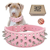 Teemerryca Collares De Perro Con Púas Plateadas De Cuero Pu 