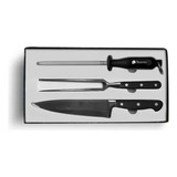 Set Asador Cuchillo Trinche Y Chaira Acero Trento Gourmet 