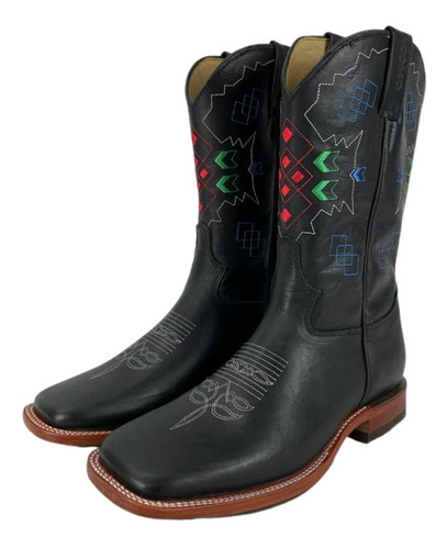 Bota Masculina Jácomo Couro Legítimo Preto Bico Quadrado