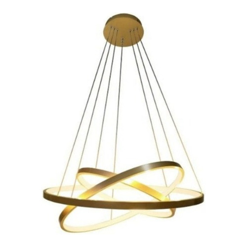 Lustre Led Moderno Pendente 3 Arcos Anéis 60cm 89w Dourado