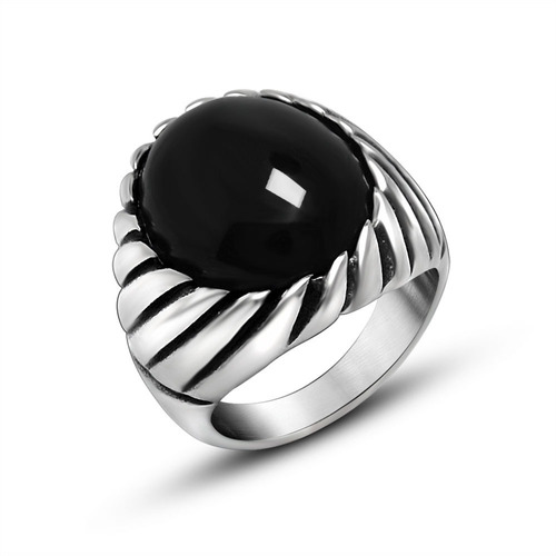 Nuevo Anillo Hombre Espiral Acero Inoxidable Gran Ágata A211