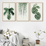 Kit 3 Quadros Decorativo Para Sala Abstrato Folhas Verdes