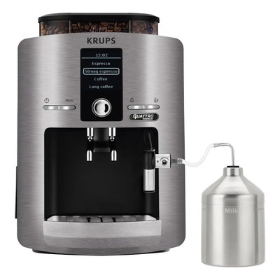 Cafetera Espresso Automática KRUPS EA82FBMX | Contenedor de Leche, Espresso, Cappuccino y Latte | 15 Bares | Silver Paint | Envío gratis