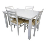 Juego Comedor Mesa Mdf 1,30cm + 4 Sillas Blancas Tapiz Crudo