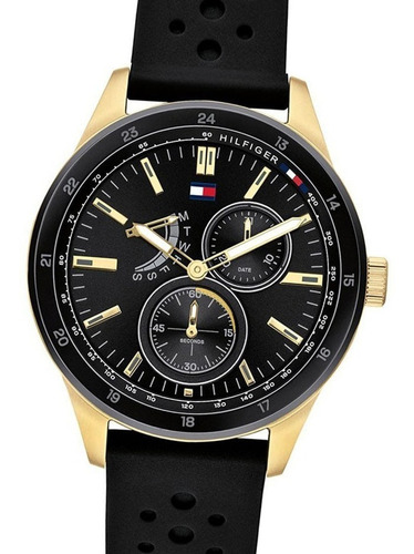 Reloj Tommy Hilfiger Acero Y Silicona 1791636 Color De La Malla Negro Color Del Fondo Negro