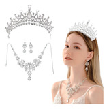 Tiara Corona Tocado Pendientes Collar De Cristal Para Novia