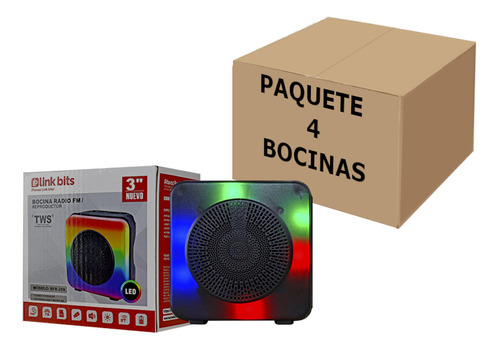 Bocina Portatil Cuadrada 3in Fm Usb Rgb Multicolor Tws 4pzs 