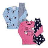 Roupa Juvenil Kit 2 Pijamas Menina Inverno Frio Barato