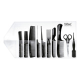 Kit Set Peluquería Prof Barbería Estuche Tijeras Bata Peines Color Negro