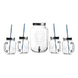 Jarra Mason Vidrio De 8 Lts Dispensador Infusor + 4 Vasos 