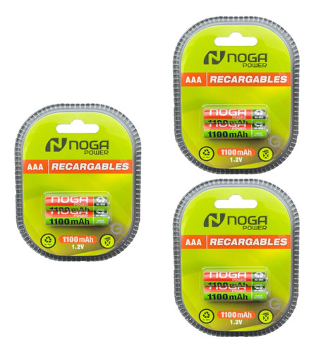 6 Pilas Recargables Aaa Triple A 1100mah Noga Distribuidora