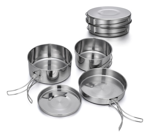 Juego De Ollas Cookware De Acero Inoxidable Para Acampar Al