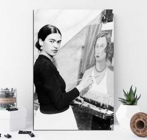 Cuadro 20x30cm Frida Kahlo Pintando Foto Antigua Vintage