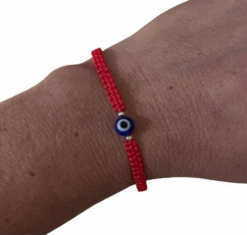 Pulsera Hilo Rojo Ojo Protector Ajustable Plata 925