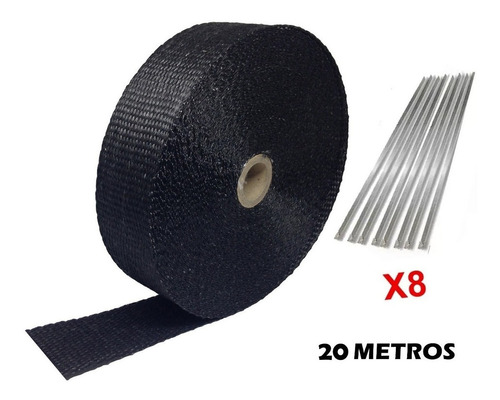 Fita Térmica Termotape Escapamento 2pol X 20m Preta + 08zip 