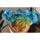 Centro De Mesa Murano São Marcos - Cristal Azul E Âmbar 22cm