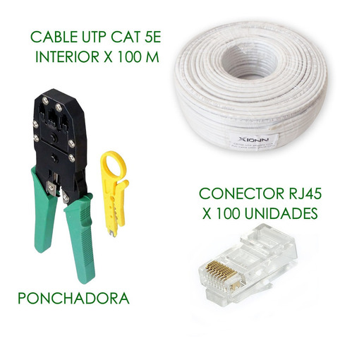 Cable Utp Cat 5e Interior X 100m +100 Plug Rj45 + Ponchadora