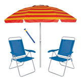 Kit 2 Cadeira Alum Boreal Praia Guarda Sol 2,4m Saca Areia