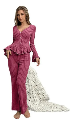 Pijama Sexy Con Cuello En V A La Moda For Mujer, Delgado Y