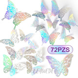  72pzs Mariposas Decorativas, 3d Pared Colore Metalicos Huec
