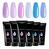 Kit 6 Polygel Moldeable Extension Uñas Postizas Glitter F Color Azules / Morados / Rosas