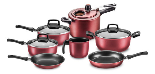 Batería Cocina Ollas 7 Pzas Teflón Antiadherente Estrela Mta Color Rojo