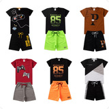 Kit 6 Peças De Roupa Infantil Masculino 3 Camisas + 3 Shorts