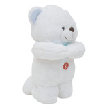 Urso De Pelúcia Branco Rezando Pai Nosso Laço Azul 28 Cm