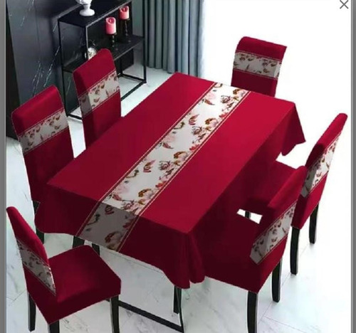 Set Mantel + 6 Fundas Sillas Para Comedor 7 Piezas Elegante