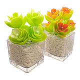 Vaso De Flor Artificial Suculenta Decorativa Kit Com 2