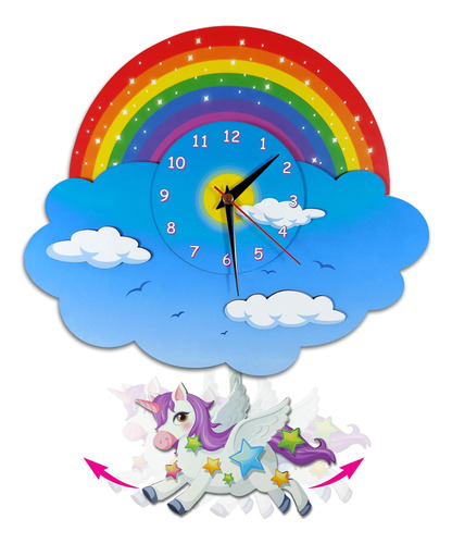 Reloj De Pared Con Péndulo Arcoíris De Unicornio, Reloj Para