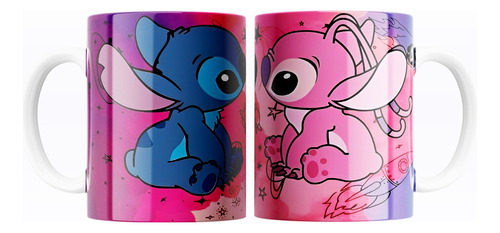 Taza De Cerámica Diseño De Stitch Y Angela Disney 11oz