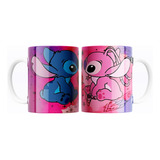 Taza De Cerámica Diseño De Stitch Y Angela Disney 11oz