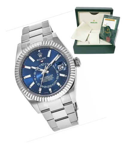 Relógio Rolex Sky Dweller Fundo Azul 24 Hrs Funcional +caixa