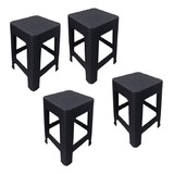 Pack 4 Banquito Piso Rattan Negro Apilables Resistentes